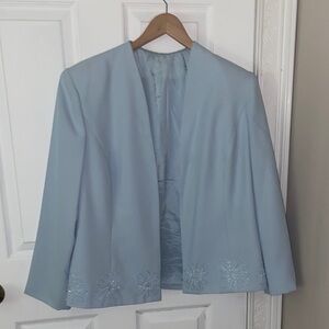 Elegant Women's Light Blue Blazer with Floral Details